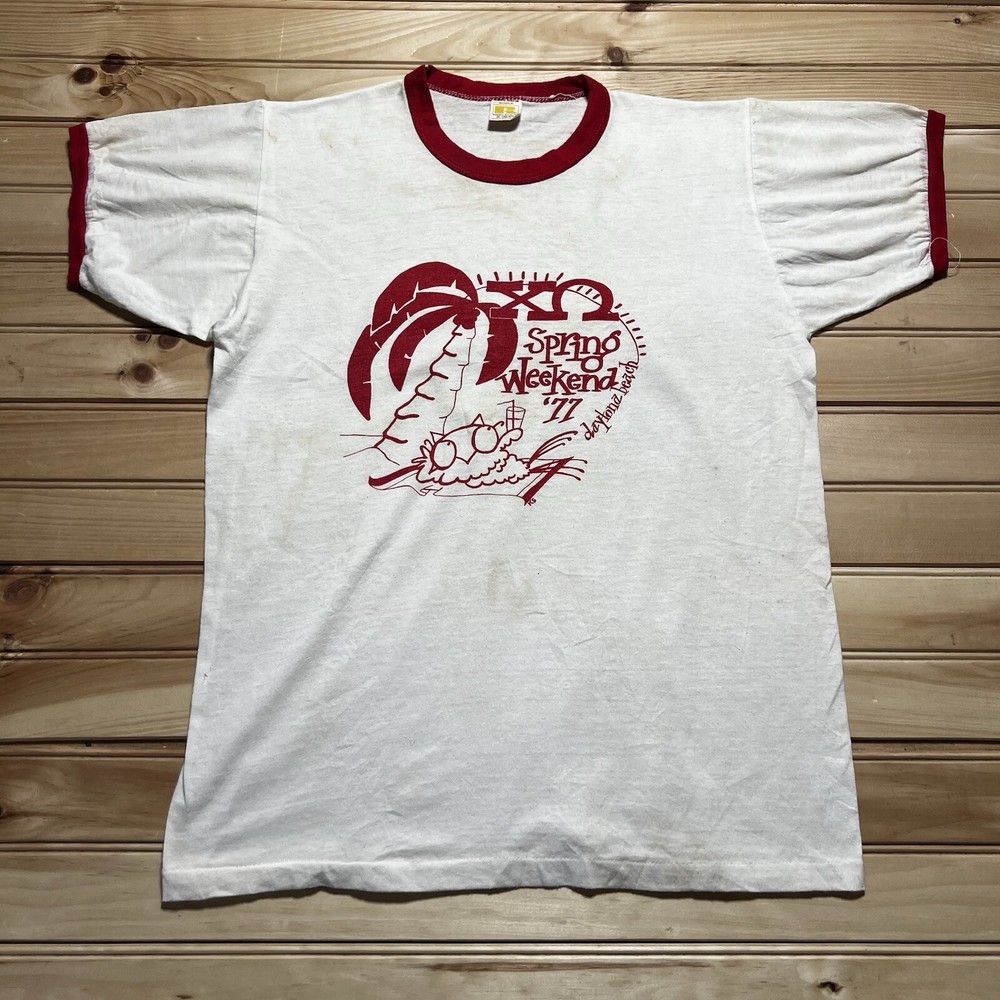 Vintage 1977 70s Dayton Beach Spring Break Chi Omega Cartoon Shirt Size Medium