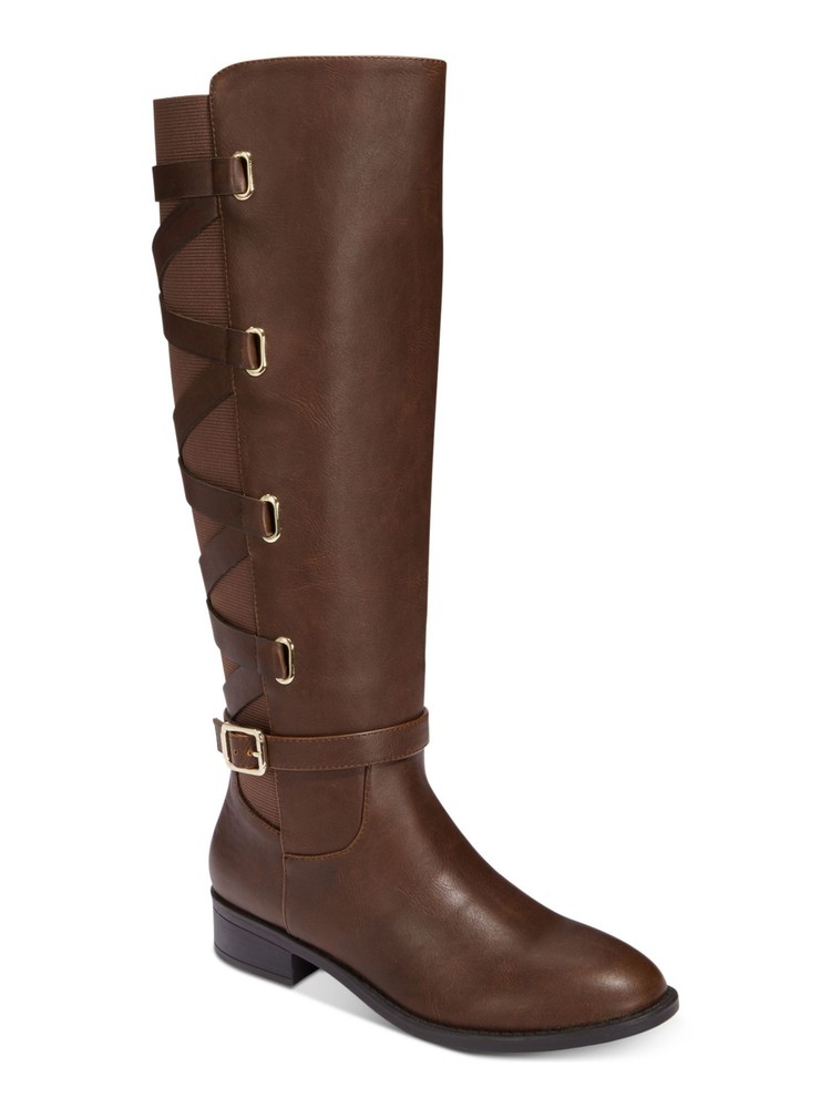 THALIA SODI Womens Brown Stretch Veronika Round Toe Block Heel Riding Boot 7.5 M