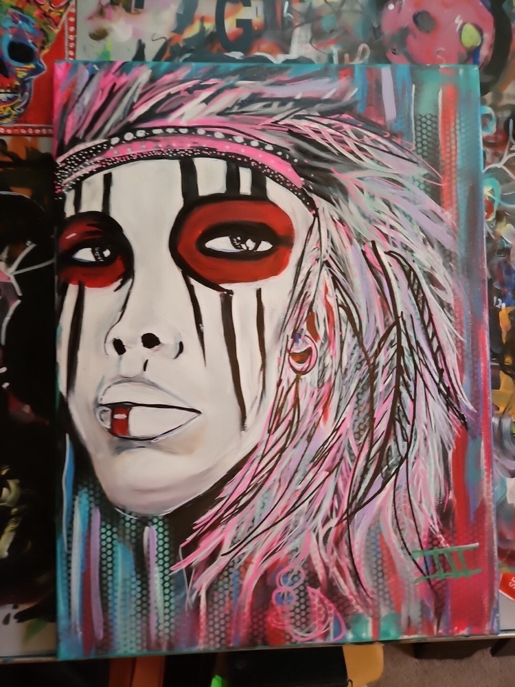 Acrylic PAINTING Abstract ART EXPRESSIONIS Graffiti Pop Native American..-image