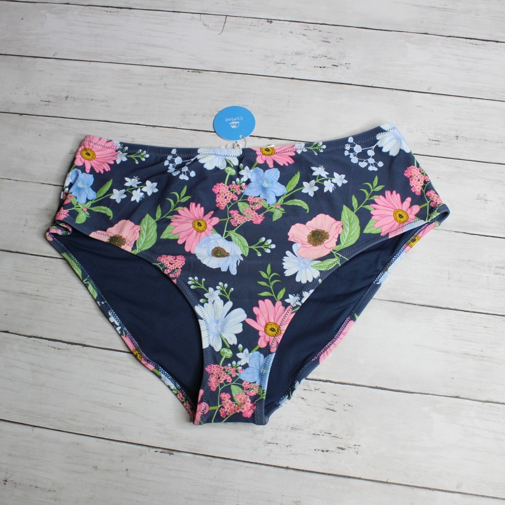 Cupshe Swimwear Women's High Waist Bikini Swim Bottoms Plus Size 0X 14W Blue