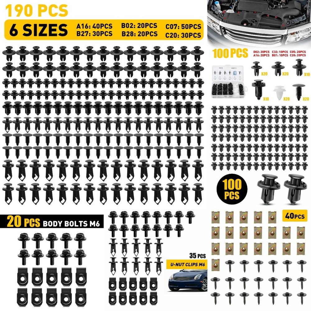 Car Metal Gasket Fastener Side Fender Bumper Retainer U-Nut Clips Body Screw Set