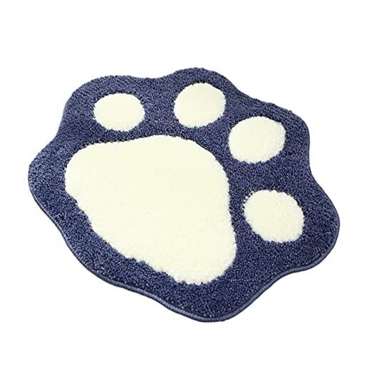 Bathroom Rugs Mats, Cute Cat Paw Shape Soft Microfiber Machine Washable Blue