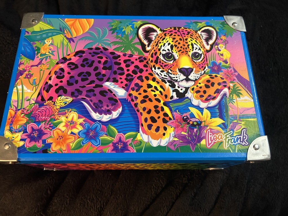 Vtg 90s Lisa Frank Hunter Rainbow Leopard CHEETAH Stationary Storage Box 12x8x7