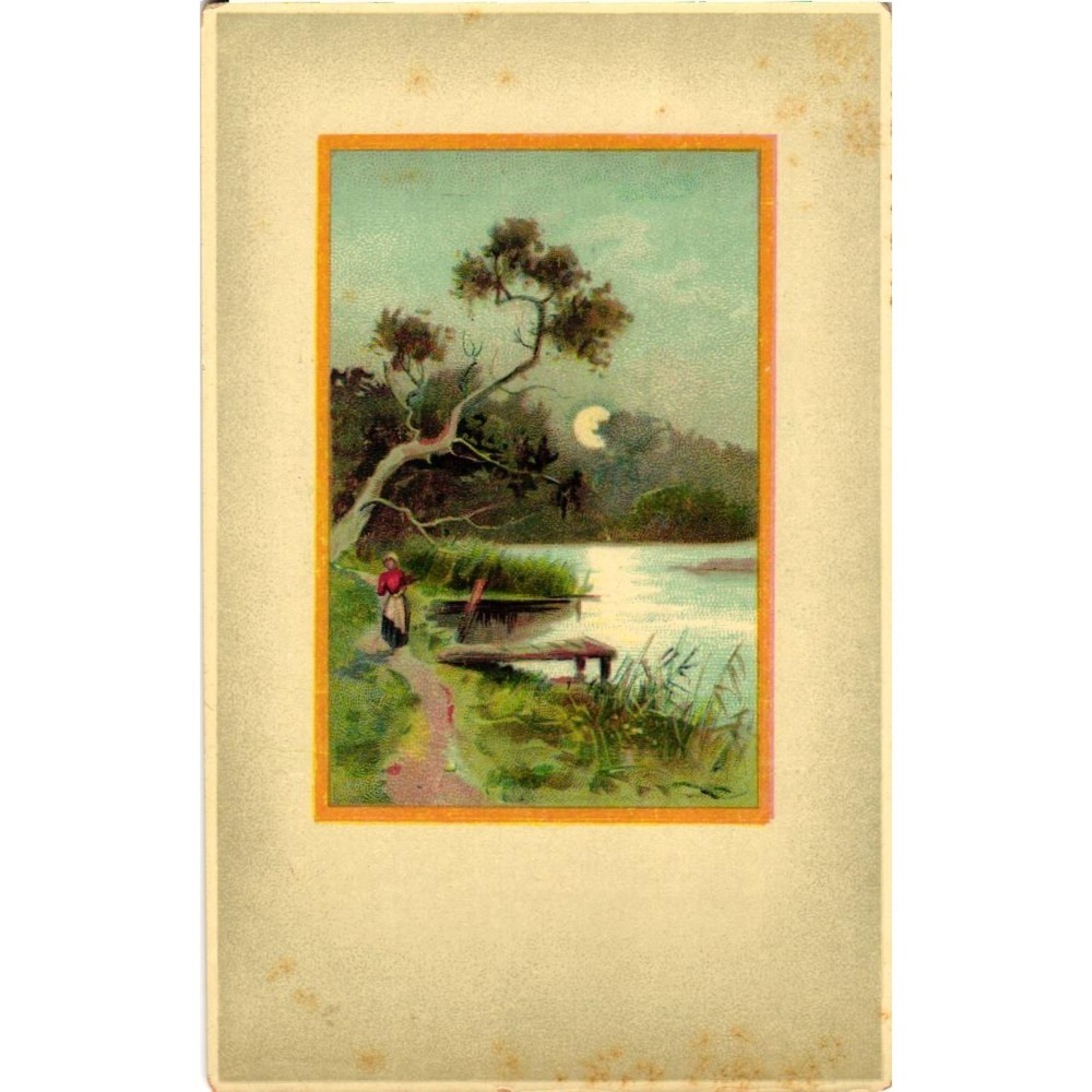 Antique Undivided Back Postcard Moonlit River Landscape Germany Litho 295