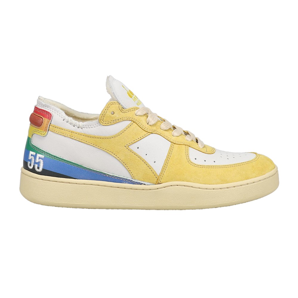 diadora Mi Basket Row Cut Denver 55 Perforated Lace Up  Mens Yellow Sneakers Cas