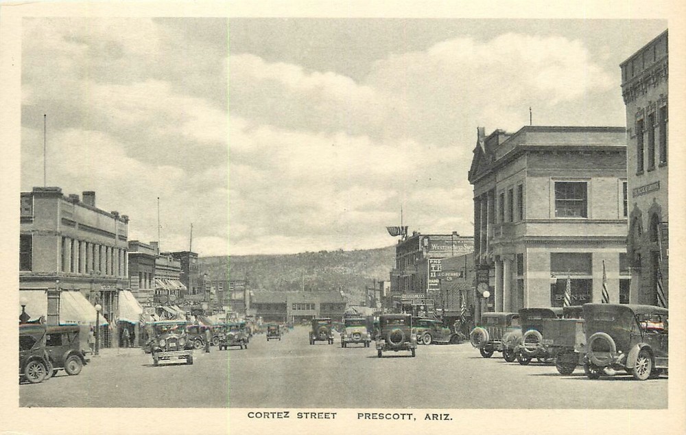 1920s Prescott Arizona Cortez Street automobile Albertype Postcard 26-2708