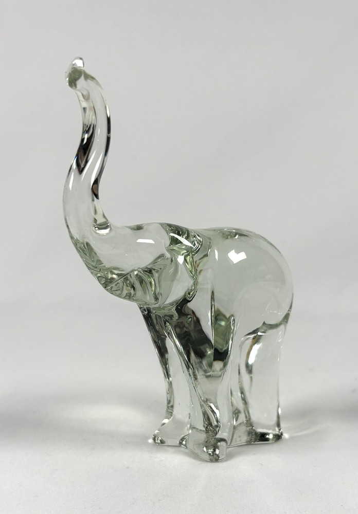 💥Vintage Murano Style Art Glass Elephant Figurine Clear Hand Blown 5”.