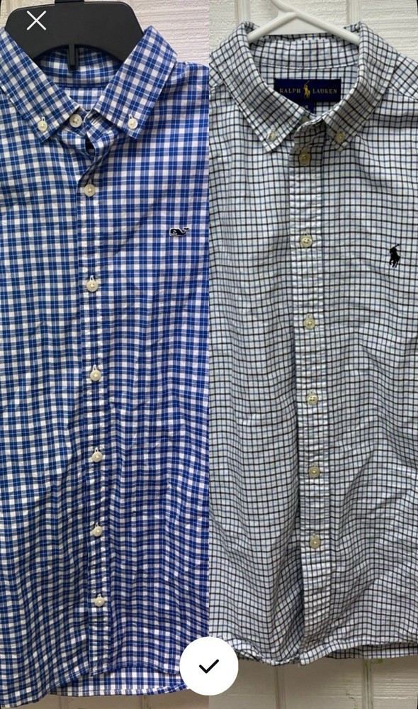 Designer Plaid Dress Shirt Bundle of 2 Boys L 14-16 Ralph Lauren Vineyard Vines