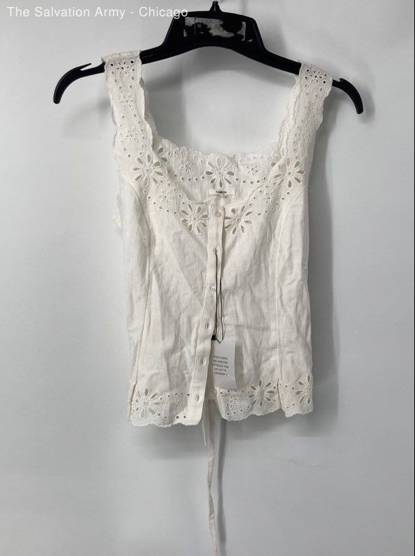 Tularosa Womens White Floral Eyelet Embroidered Sleeveless Blouse Top Size M