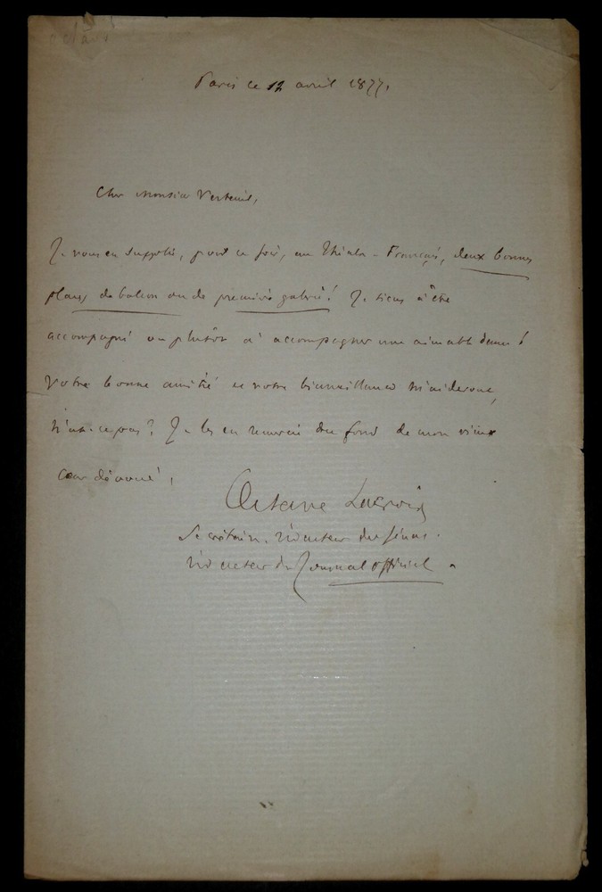 LACROIX DE CRESPEL Octave - AUTOGRAPH LETTER SIGNED OFFICIAL NEWSPAPER, PARIS 1894