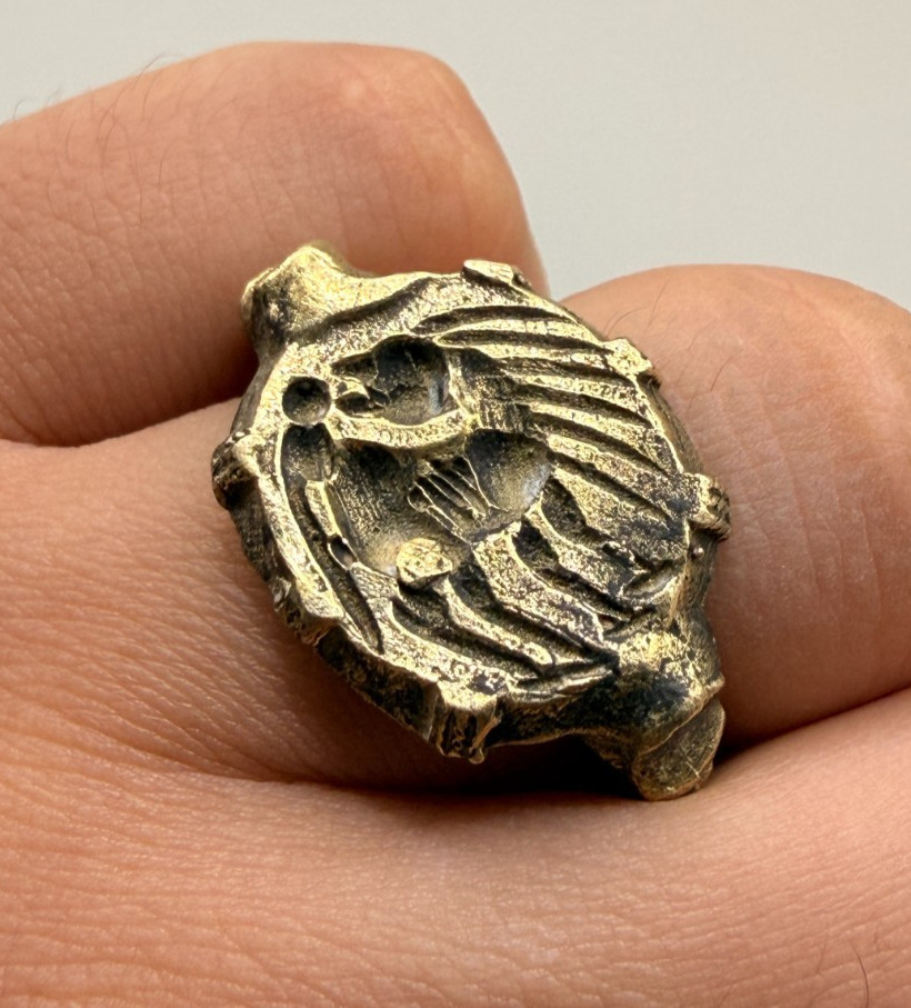 Rare Old Roman Greek Antiquity Bronze Gold Color King Face Intaglio Ring
