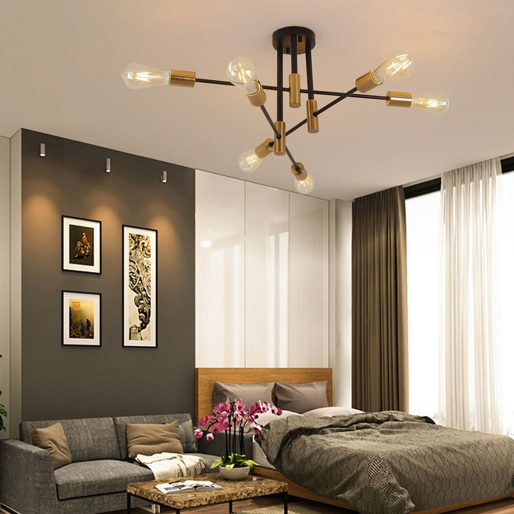 Industrial Semi-Flush Mount Chandelier for Living Room Ceiling Lighting
