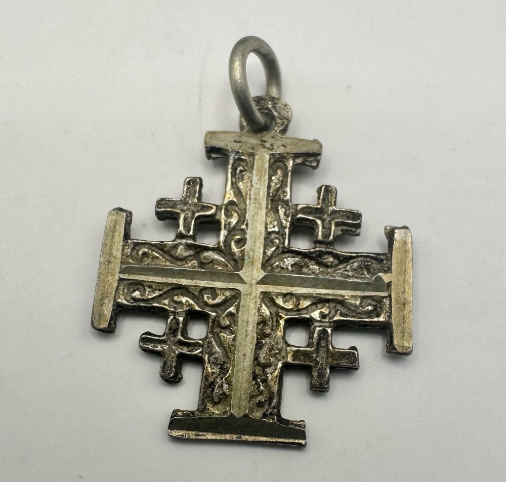 Vintage Sterling Silver? 925 Jerusalem Cross Pendant/ Charm. 1.14 Grams