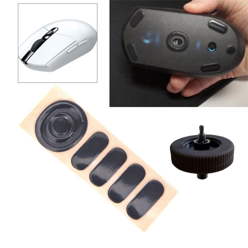 Black Mouse Wheel with Skates Feet Pad for Logitech G304 G305 Smooth Glide