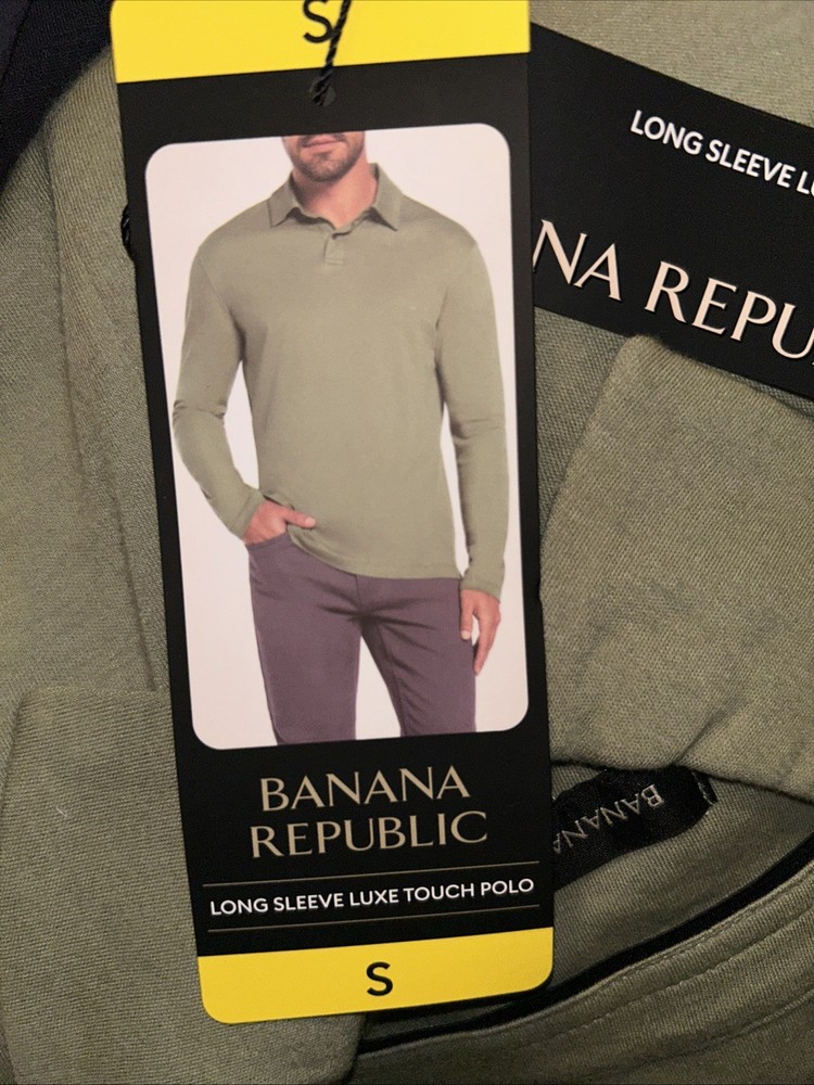 Banana Republic Men’s Long Sleeve Luxe Touch Polo Shirt, Green, Size S Top