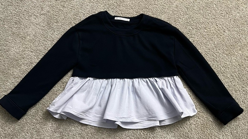 Zara knit & Poplin Pullover Layered Women's Top Tunic Blouse Size M