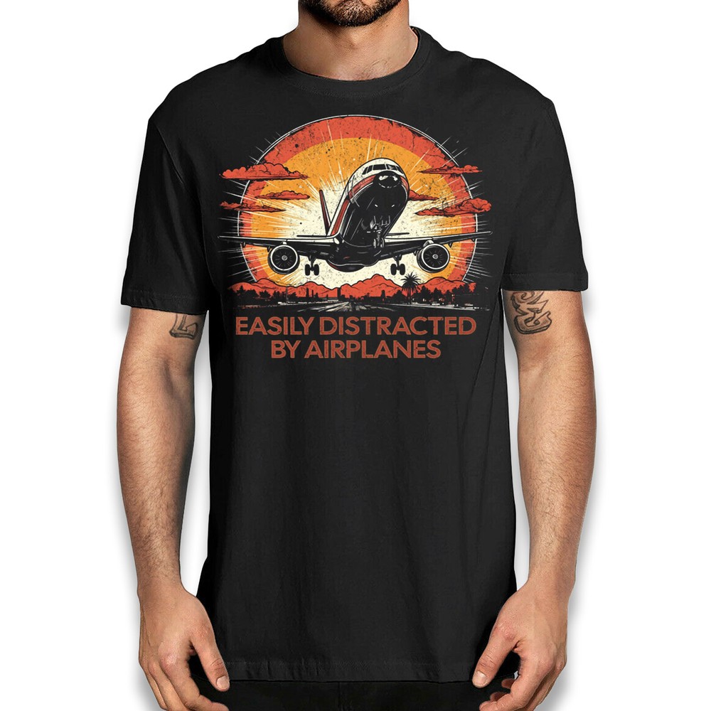Pilot T-Shirt Airplane Aviation Lover - Easily Distracted By Airplanes Shirt