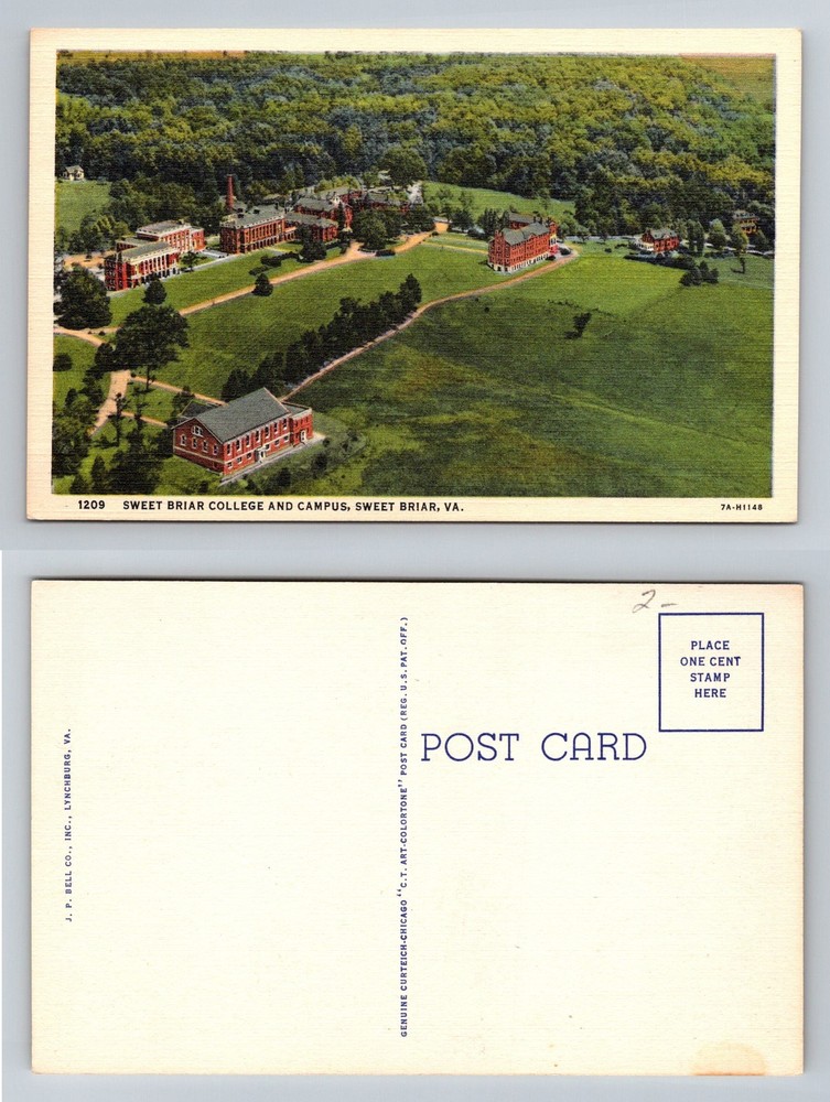 Sweet Briar, VA-Virginia Sweet Briar College Campus Aerial View Vintage Postcard