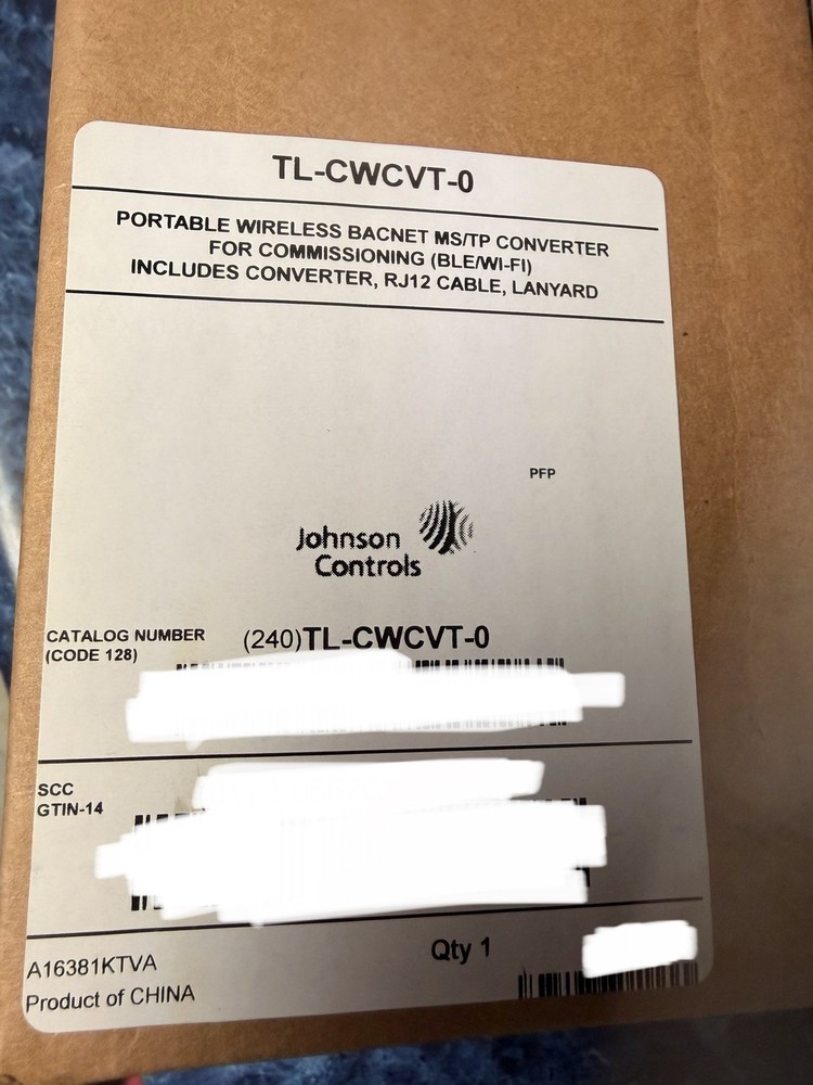 JOHNSON CONTROLS TL-CWCVT-0 Wireless MS/TP Converter New Unopened