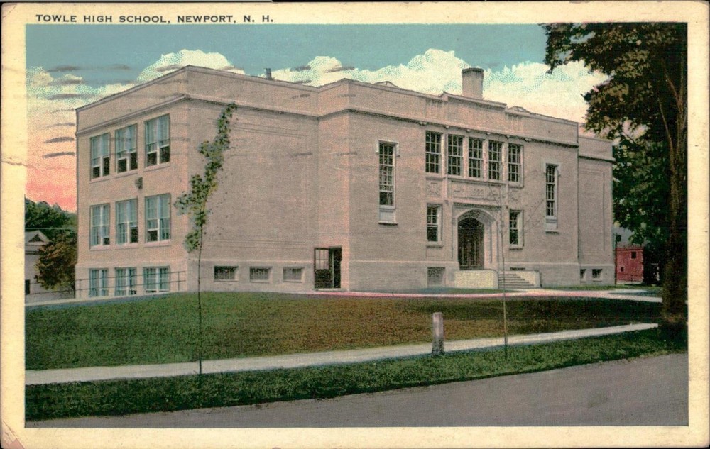 Towle High School Newport NH Postcard 1944 Postmarked Handwritten Vtg Stamped