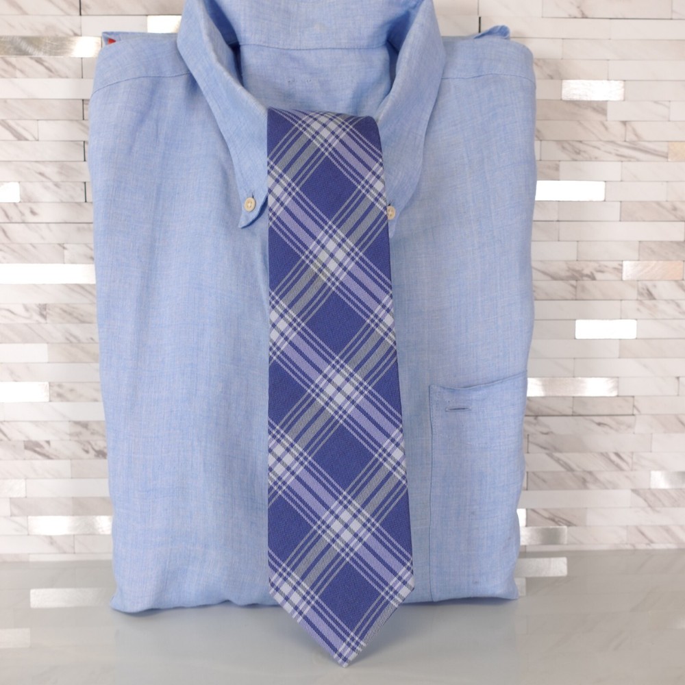 Marie Claire Neck Tie Mens Blue White Plaid Formal Business Work Dress Narrow