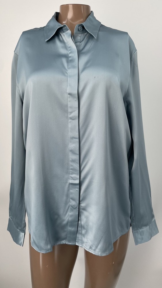Lilysilk Womens Shirt Blue Haze Size M Silk Basic Concealed Placket Long Sleeve