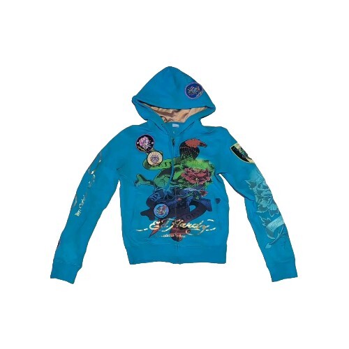 Blue Gold Ed Hardy Hoodie By Christian Audigier Skull Dagger Death Or Glory XS