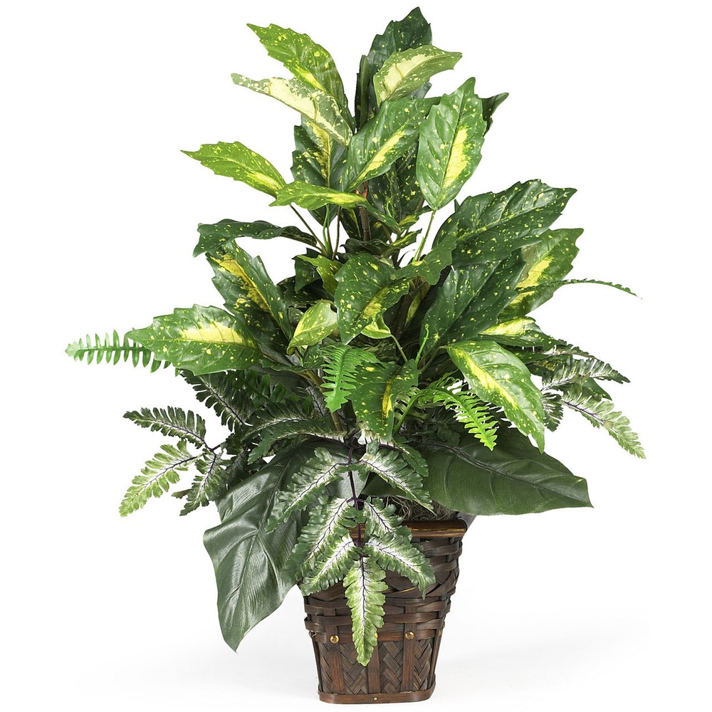 Mixed Greens Faux Plant in Wicker Pot for Home Decor