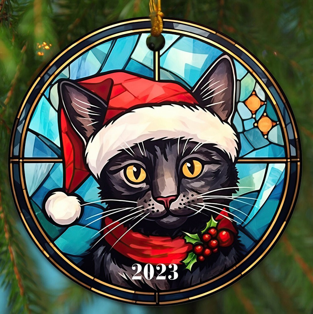 Black Cat Ceramic Christmas Ornament - Holiday Heirloom Gift Decoration