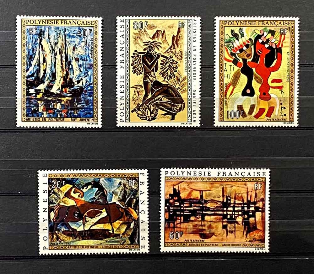 French Polynesia, France: 1972 Stamps Mostly Mint Nh Art Set Scott #C89-93 Sound