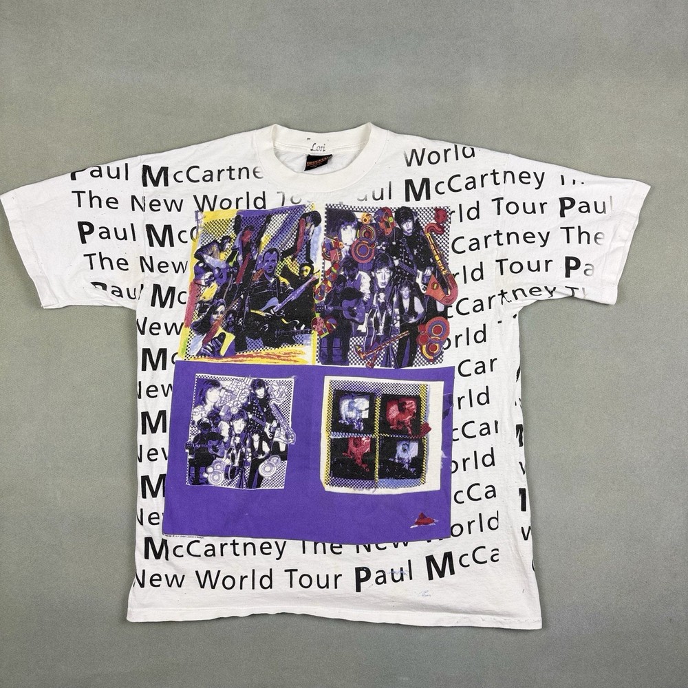Vtg 1993 PAUL MCCARTNEY New World Tour T-Shirt XL White Single Stitch All Over