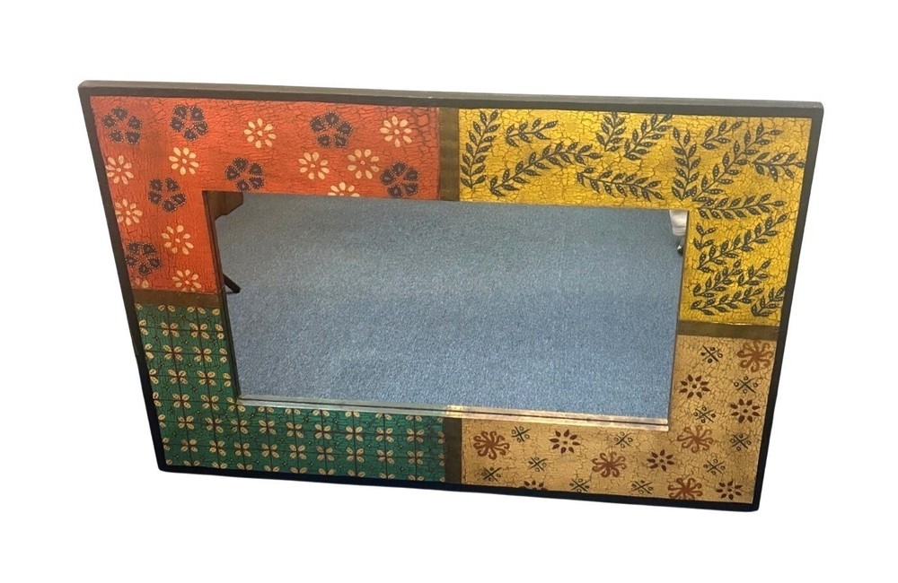 Large Pier 1 Patchwork Mosaic Wall Mirror Rectangle Multicolor Wood Frame Metal
