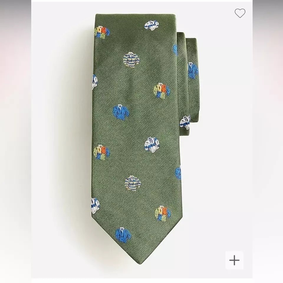 J Crew Ludlow 100% English Silk Tie Green Rugby Pattern Sports Suit USA NWT