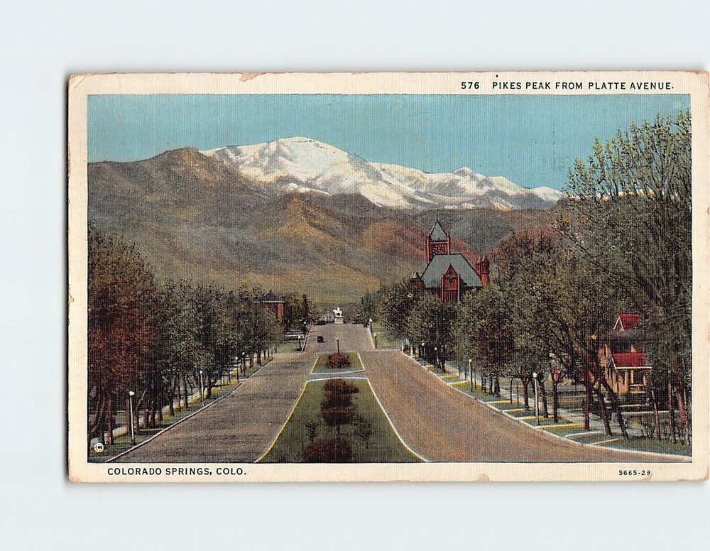 Postcard Pikes Peak From Platte Avenue Colorado Springs Colorado