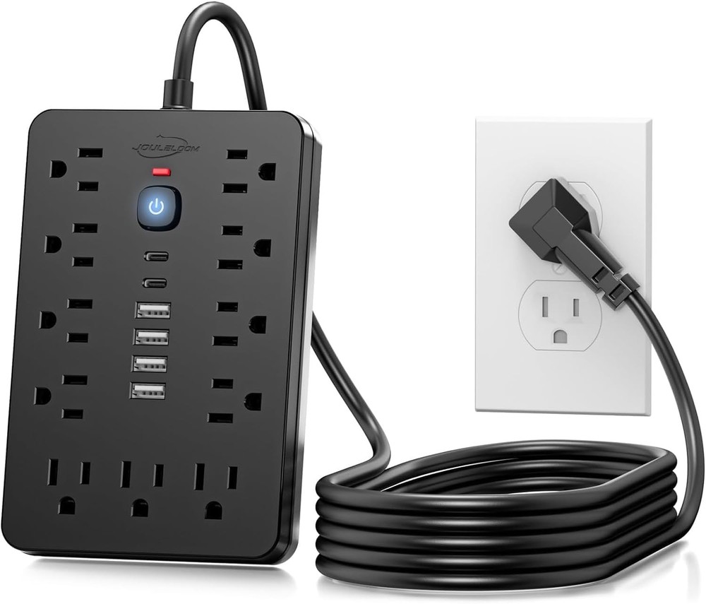 6FT Flat Plug Surge Protector Power Strip,11 Multiple AC Outlets with 6USB Ports