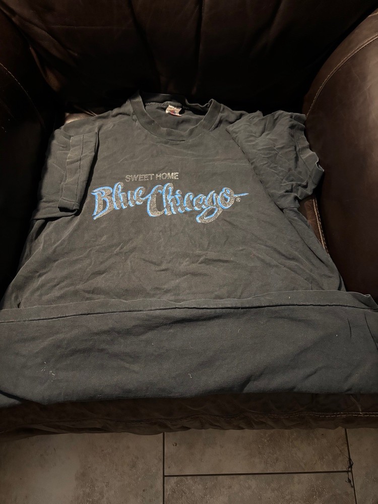 Vintage 90s Blue Chicago Single Stitch T Shirt Size XL Black Made in USA *Flaws