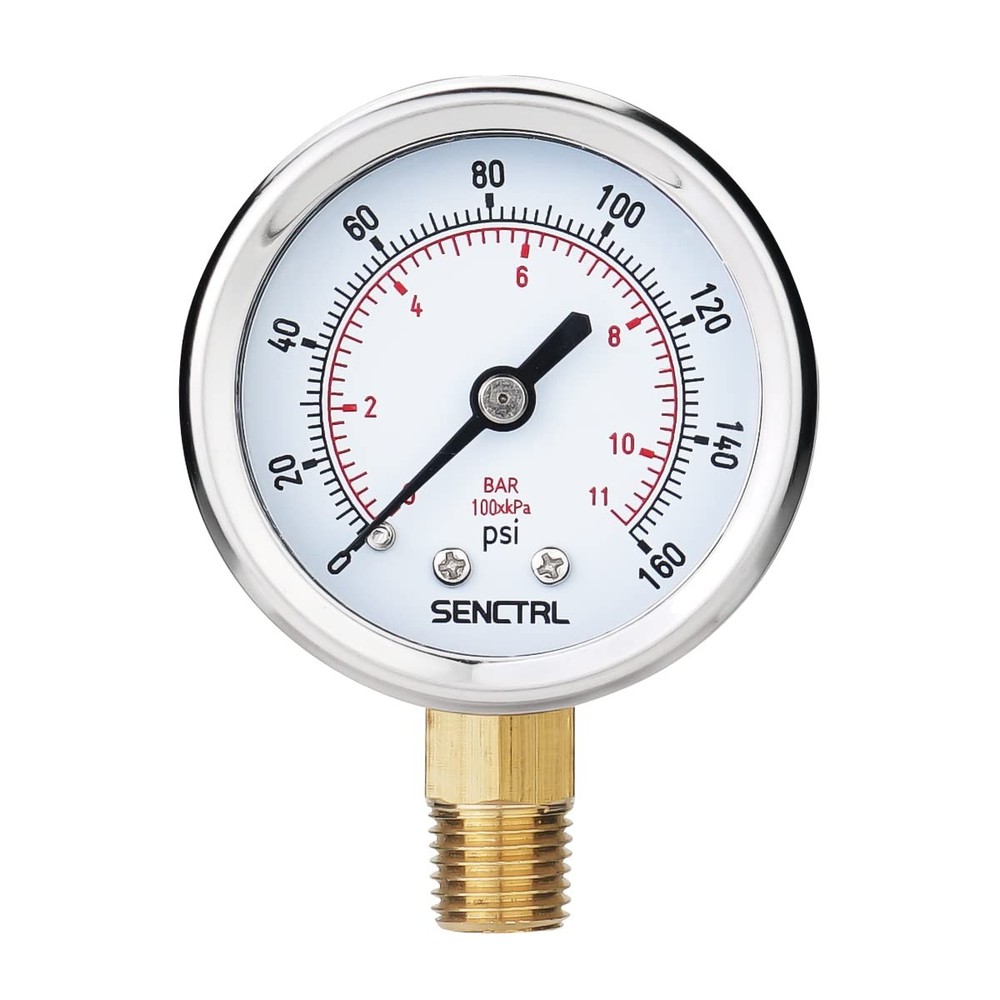 0160 Psi Pressure Gauge 2 Inch Dial 1/4 NPT Lower Mount Stainless Steel