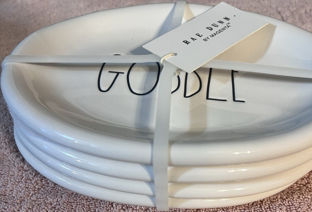 Rae Dunn Artisan Collection Gobble Oval Ceramic Plates Set of 4 Thanksgiving