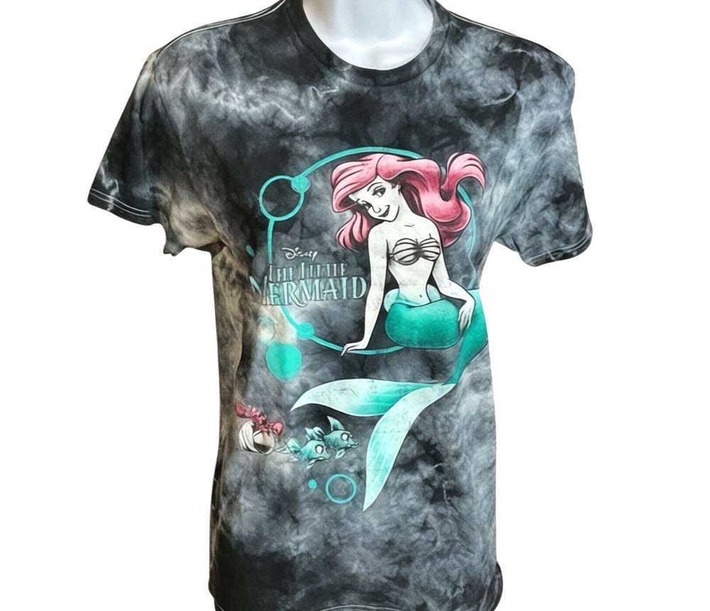 Disney Ariel T‑Shirt Womens SZ Small Black Tie‑Dye Little Mermaid Graphic Tee