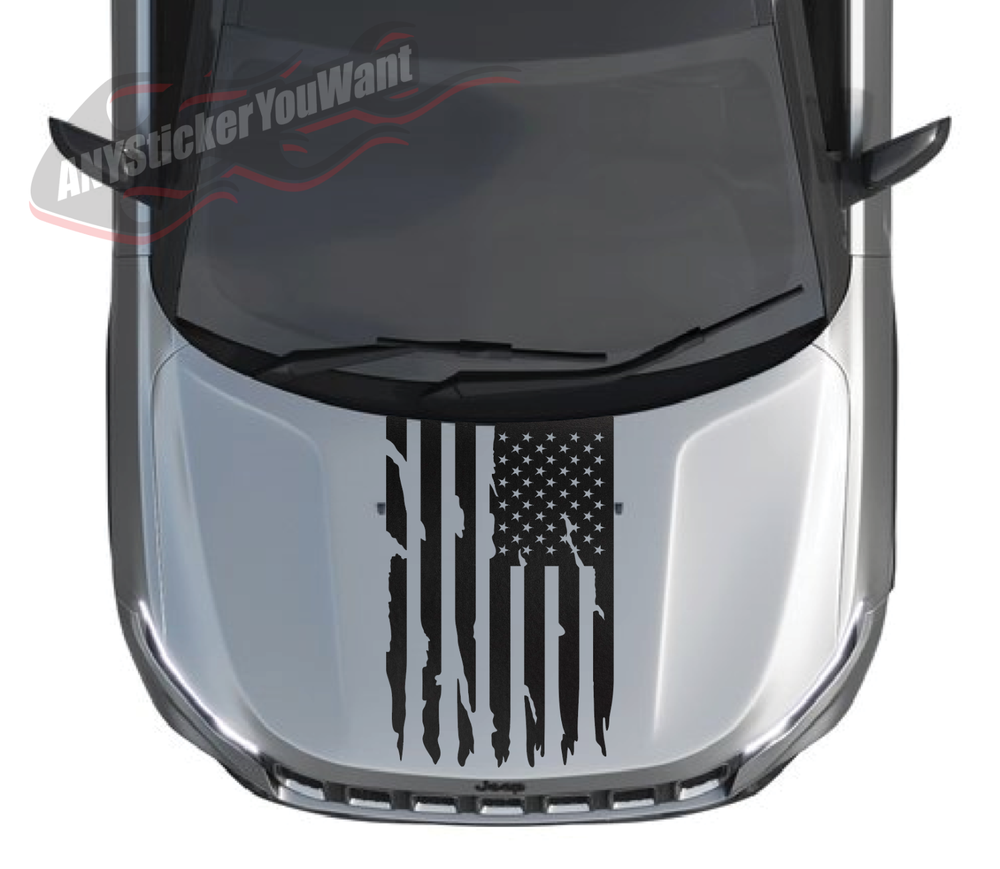 Distressed American Flag Blackout Hood Decal for Jeep Compass 2017-2024