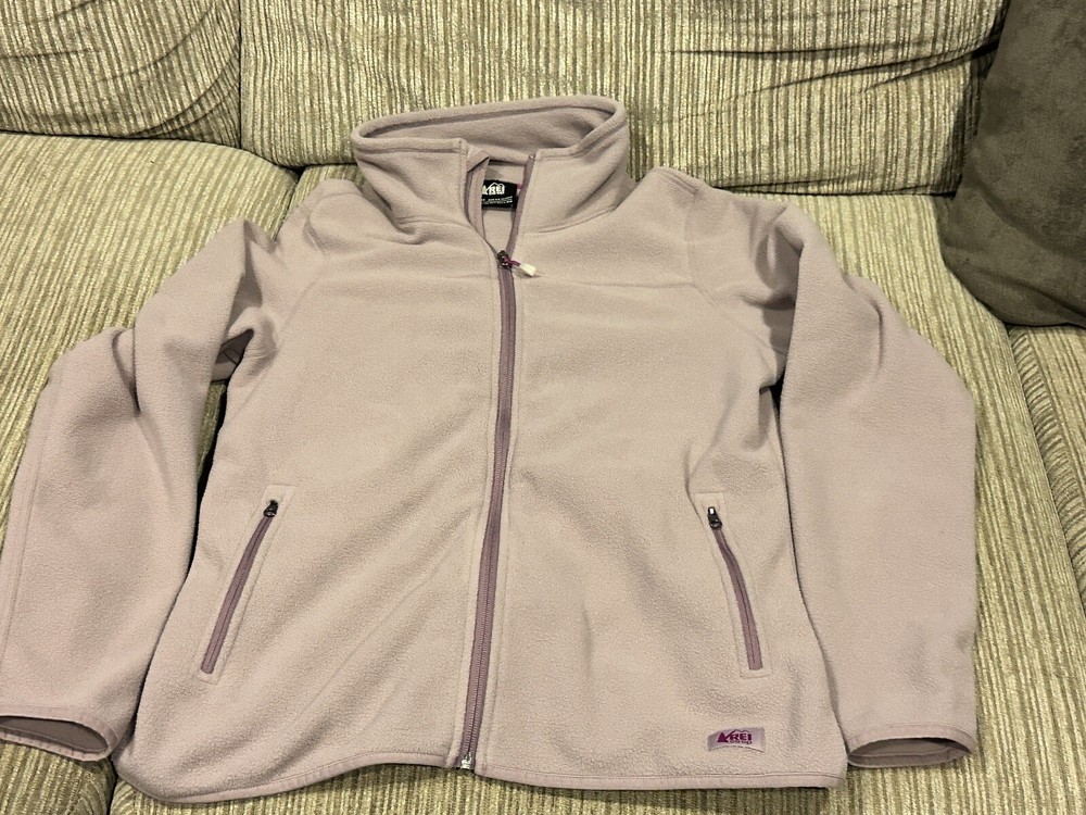 REI Co-op Womens Jacket Large Lavender Fleece Outdoor Full Zip Pockets Hike Camp