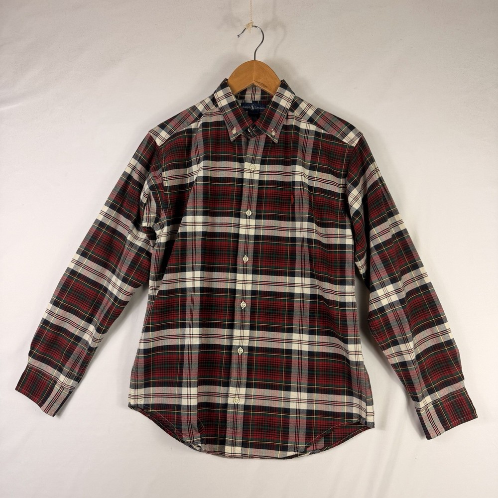 Ralph Lauren Boys L 16/18 Plaid Short Sleeve Button Down Shirt Red White