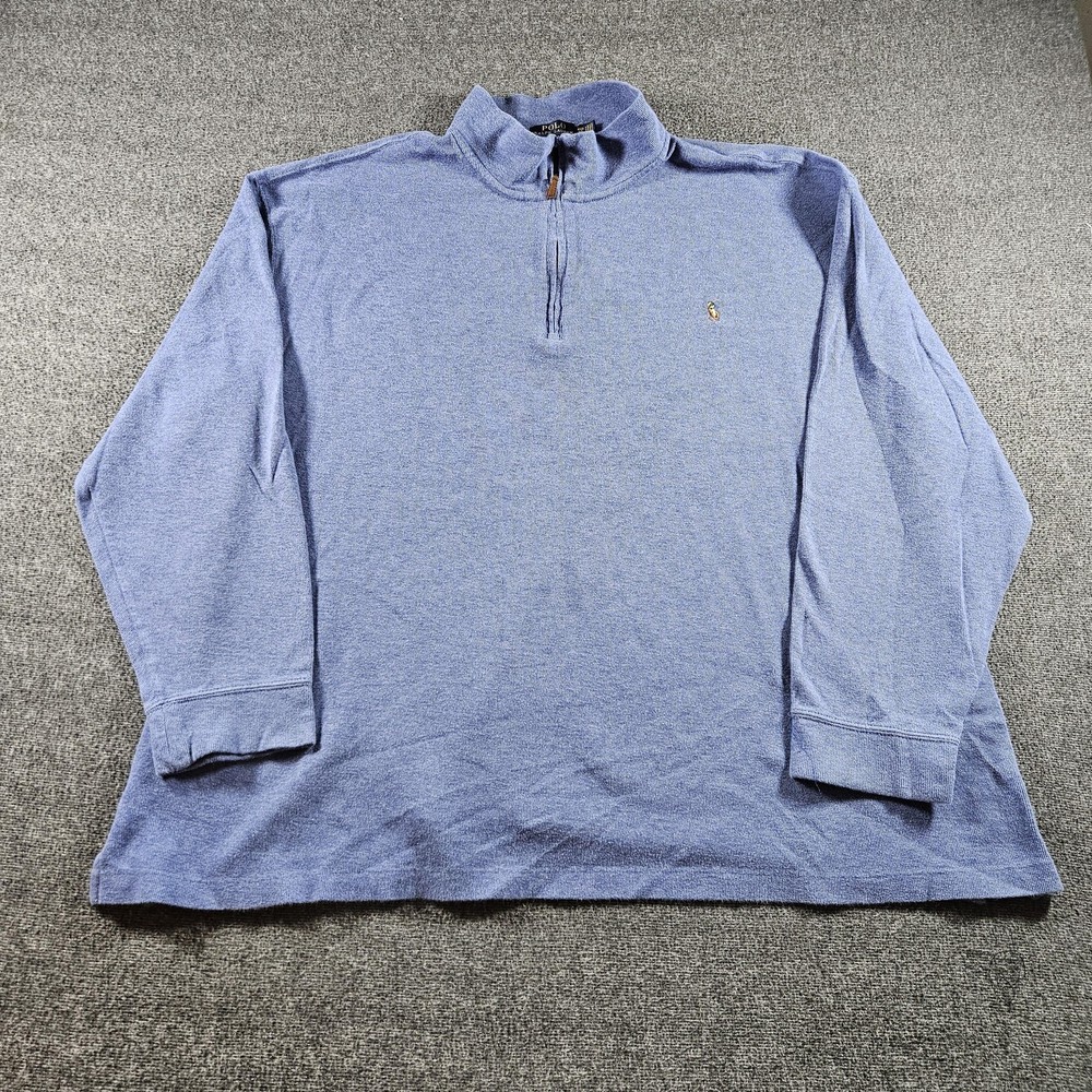 Polo Ralph Lauren Sweater Mens Big 4X Blue Estate Rib 1/4 Zip Mock Neck Pullover