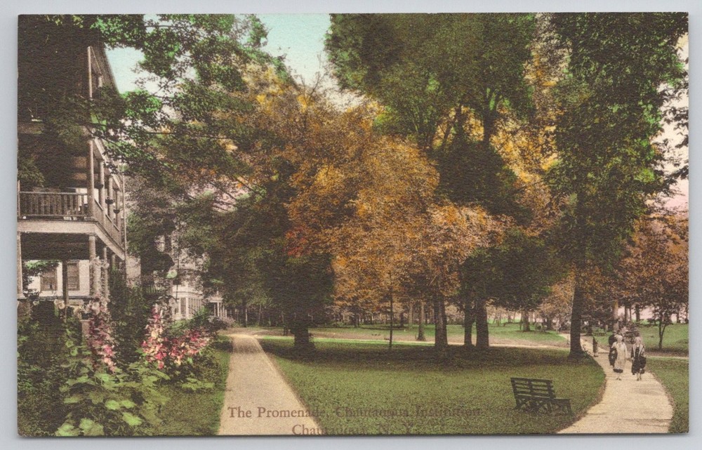 The Promenade Chautauqua NY Hand Colored Albertype Postcard c1910
