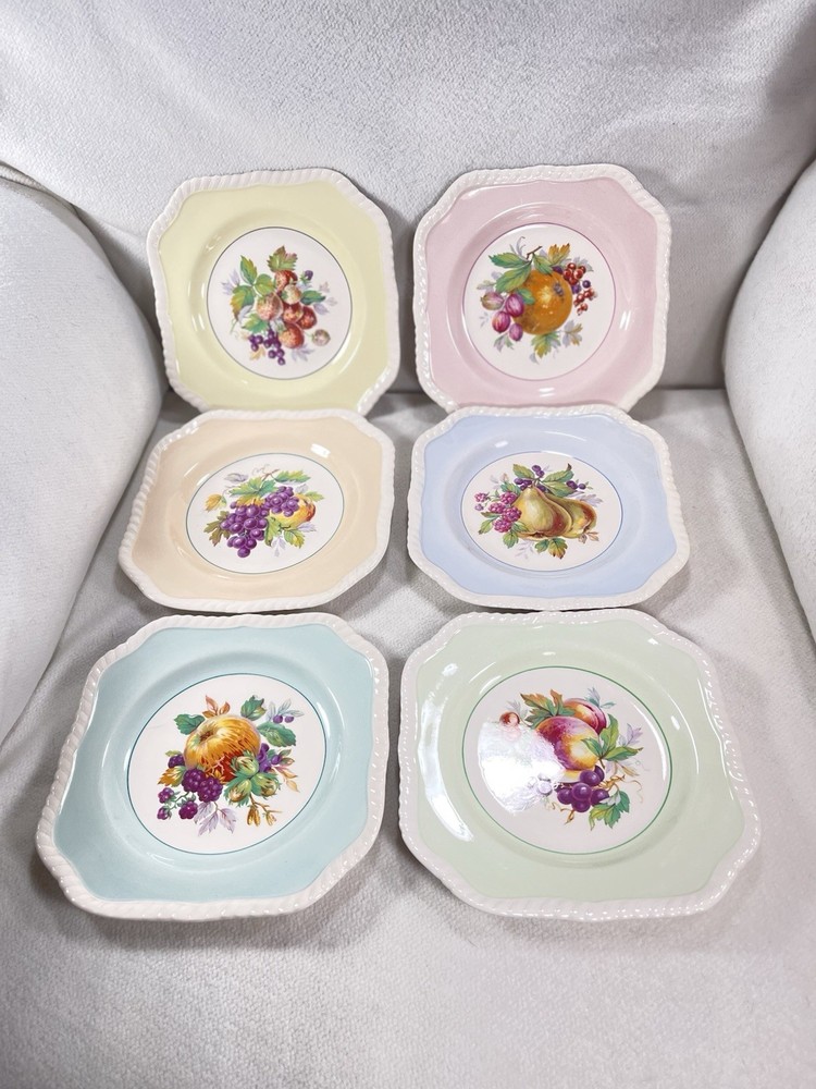 Vtg 1930’s Johnson Bros. England Square 7.5” Salad Plates Set 6 Colors