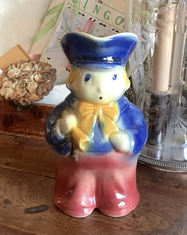 Vintage Shawnee USA Pottery Little Boy Blue Pitcher Milk Cream 7.5”