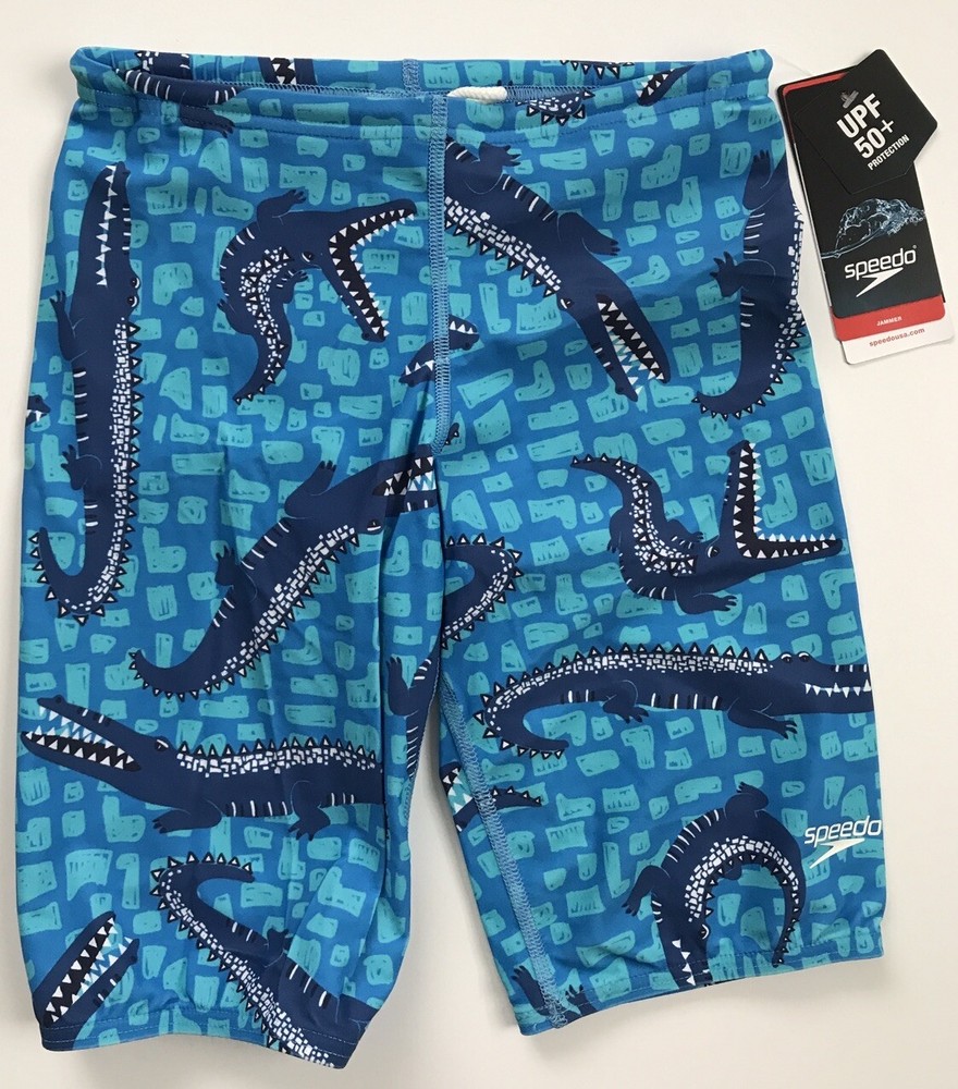 NWT Speedo Boy Sz 10 Swim Bottom Jammers Crocodile Print SPF 50+ Azure Blue New