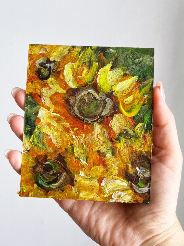 Rustic Sunflower Impressionist Floral Acrylic Painting Unique Home Decor Art