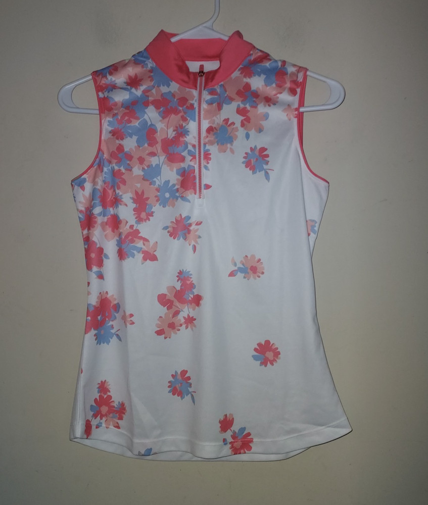 EP New York (EPNY) Women's Golf Shirt XS  Sleeveless 1/4 Zip  Casual Wht Pink