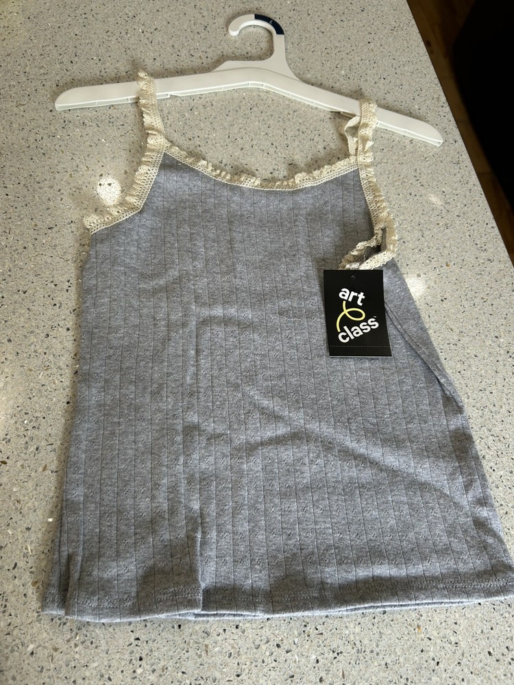 Girl’s Grey Ribbed Tank Top with Lace by Art Class from Target - Size L (10/12)